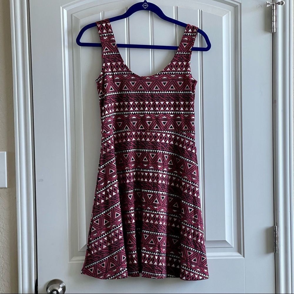 Angie Burgundy Red Metallic Printed Boho Sleeveless Skater Dress; SZ M; BNWT - Picture 2 of 9